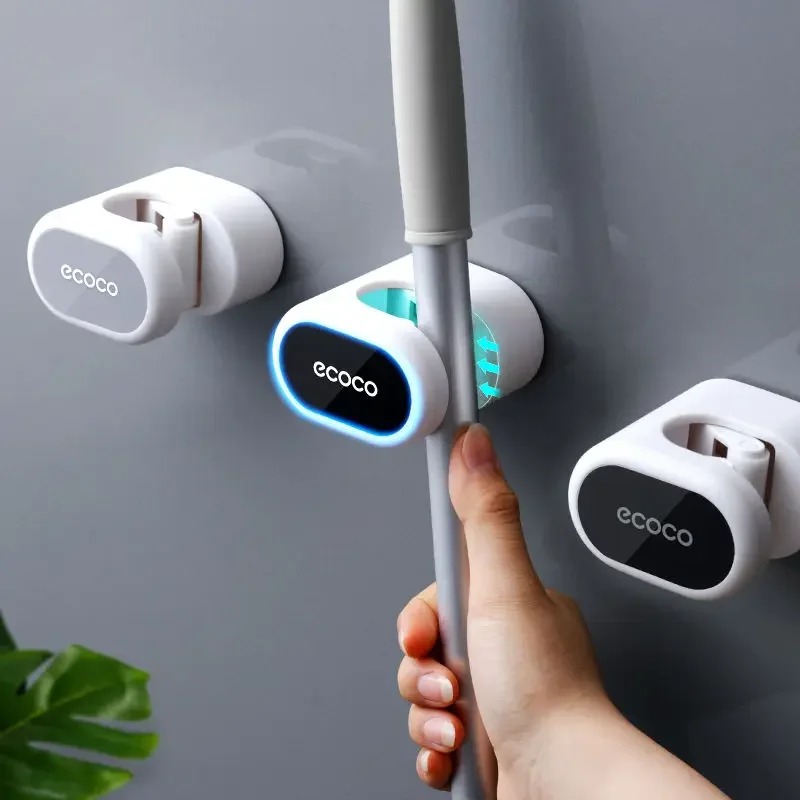 Self-Adhesive Wall Mounted Mop and Broom Holder Rack for Kitchen and Bathroom Storage